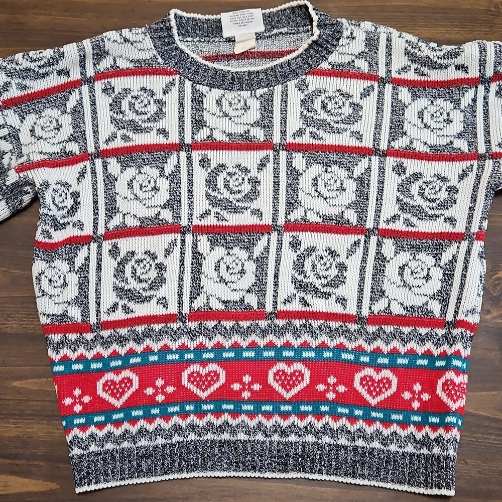 Vintage Rose & Heart Patterned Sweater
